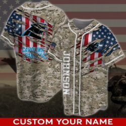 Personalized Carolina Panthers NFL Camo Flag American Baseball Jersey Shirt