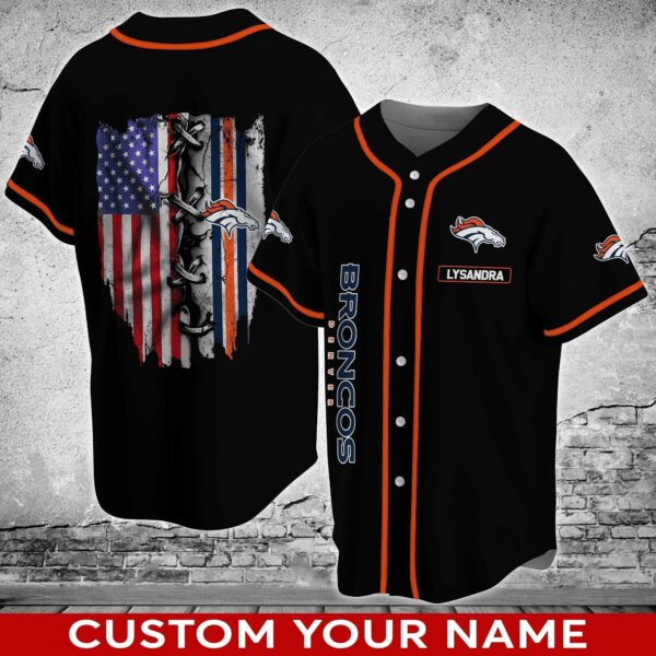 Personalized Denver Broncos Flag US NFL Baseball Jersey Shirt for Fans