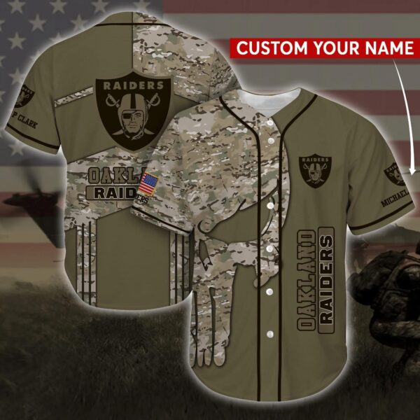 Personalized Oakland Raiders NFL Camo Baseball Jersey Shirt