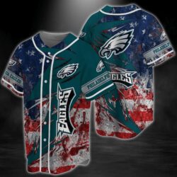 Philadelphia Eagles NFL Baseball Jersey Shirt America Flag