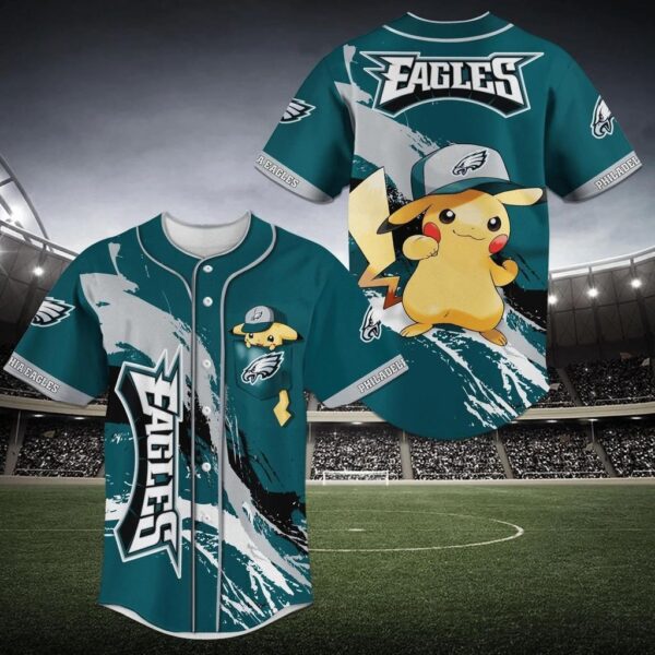 Philadelphia Eagles NFL Baseball Jersey Shirt Pikachu