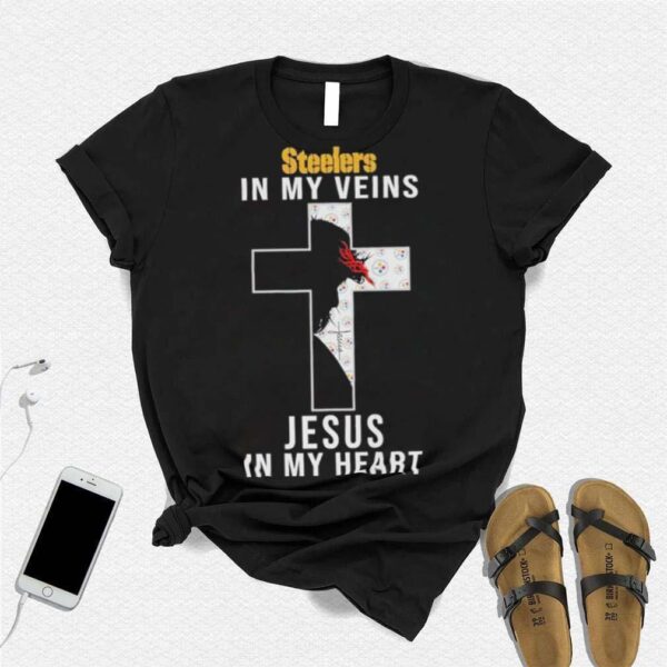 Pittsburgh Steelers NFL In My Veins Jesus In My Heart Cross 2024 T Shirt