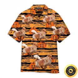 Pomeranian Dog On Walk To Halloween Dog Aloha Beach Summer Short Sleeve Hawaiian Shirt