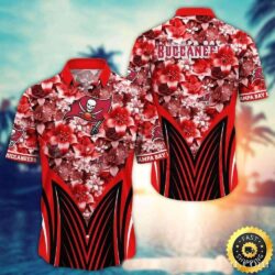 Red Hibiscus Tampa Bay Buccaneers Tropical Custom Name Hawaiian Shirt