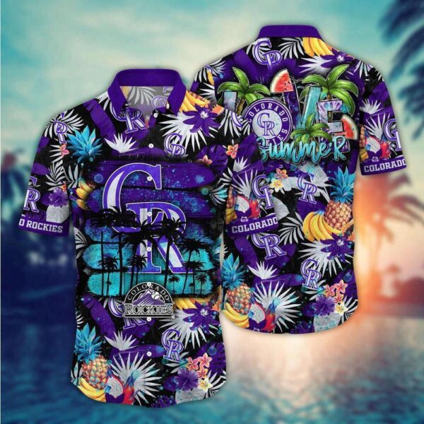 Rockies Blue Polynesian Pattern MLB Aloha Shirt