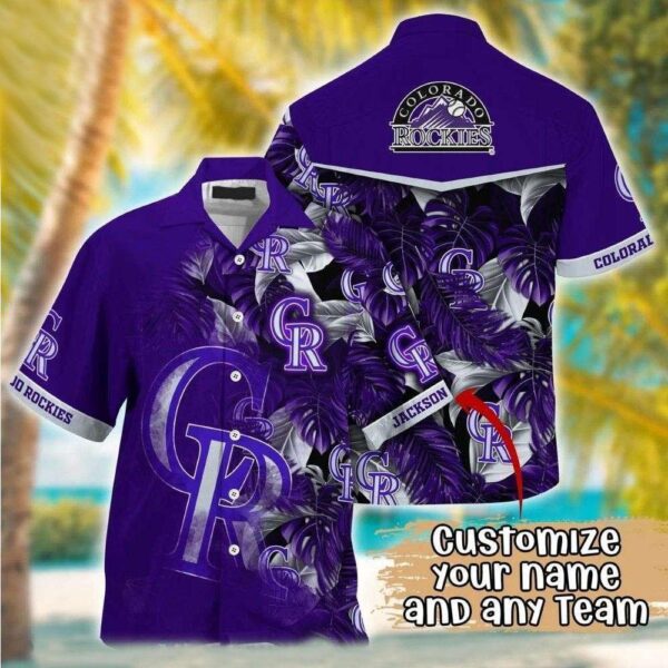 Rockies Customizable Name – Purple Leaves MLB Hawaiian Shirt