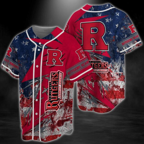 Rutgers Scarlet Knights NCAA Baseball Jersey Shirt US Flag