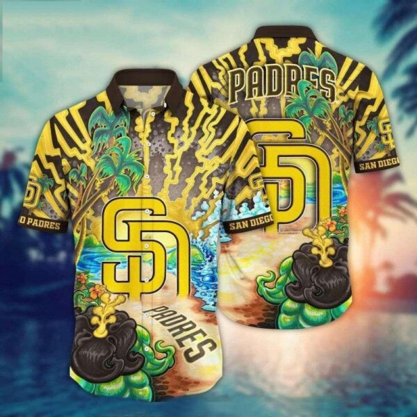 San Diego Padres Ocean Wave And Tropical Foliage Aloha Shirt