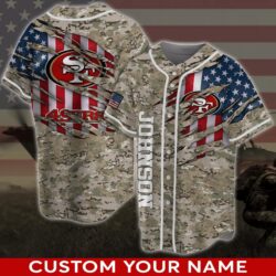 San Francisco 49ers Camo Flag Baseball Jersey Shirt with NFL Logo