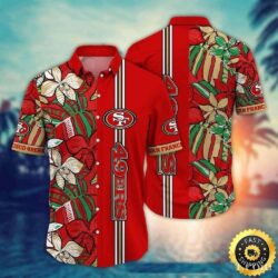 San Francisco 49ers Floral Elegance Striped Aloha Shirt