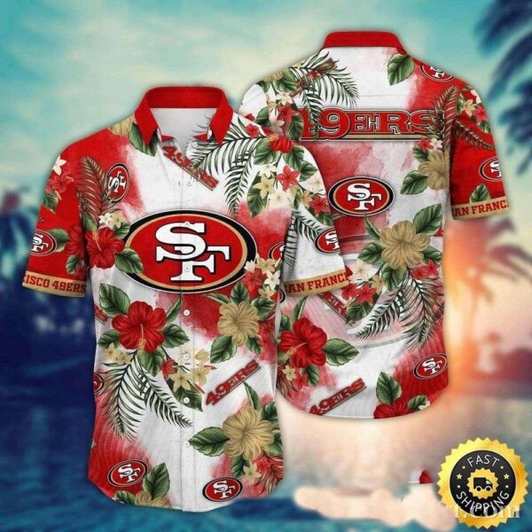 San Francisco 49ers Red And White Floral Tackle Hawaiian Shirt