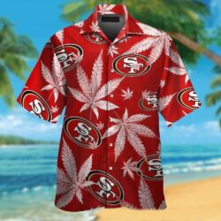 San Francisco 49ers Red Cannabis Leaf Aloha Shirt