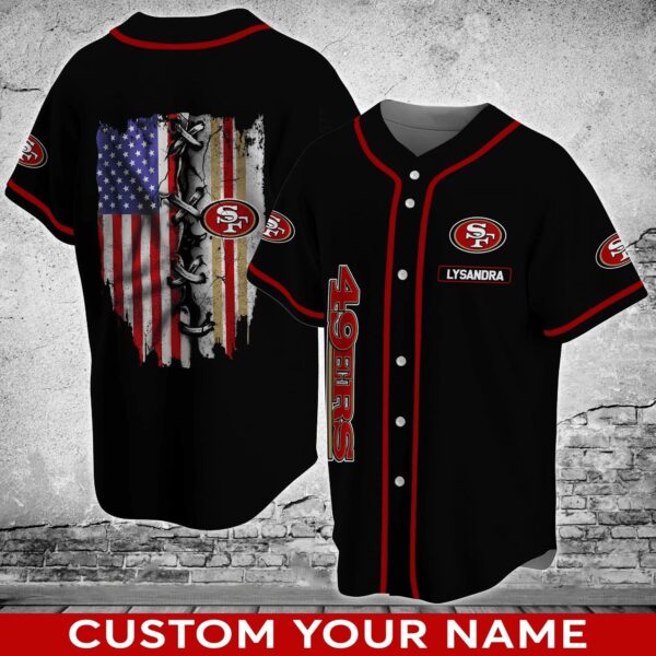 San Francisco 49ers US Flag Baseball Jersey Shirt with Your Name