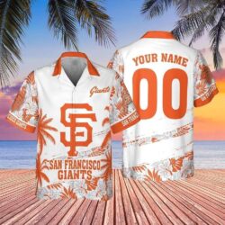 San Francisco Giants Hibiscus And Palm Customizable Hawaiian Shirt