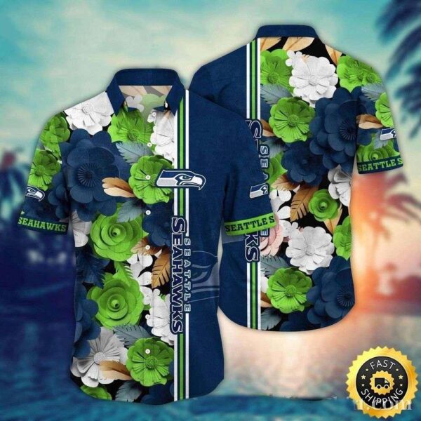 Seattle Seahawks Bloom Playbook Navy Floral Aloha Shirt