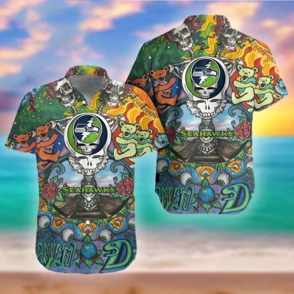 Seattle Seahawks Grateful Dead Nfl Gift For Fan Hawaiian Shirt Graphic Print