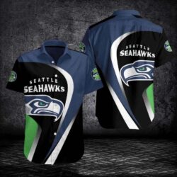 Seattle Seahawks Gridiron Glory Custom Name Black Blue Hawaiian Shirt