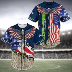 Seattle Seahawks NFL US Flag Eagle Baseball Jersey Shirt