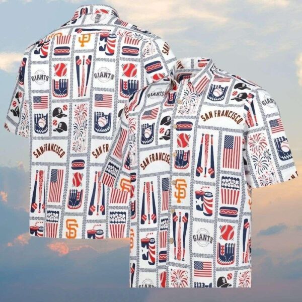 SF Giants 4th Of July Hawaiian Shirt – Patriotic Fireworks And Flags