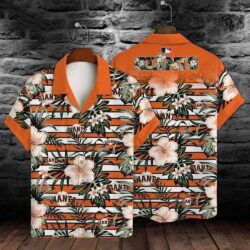 SF Giants Orange Hibiscus Striped Hawaiian Shirt – Giants Tropical Hawaiian Shirt