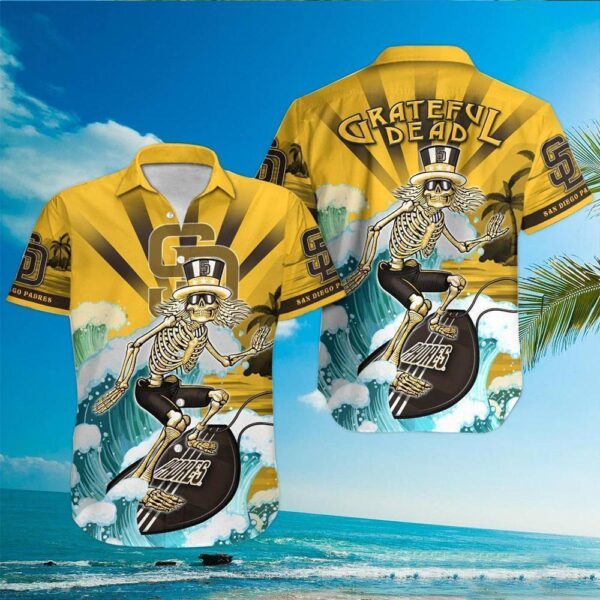 Skeleton Surfer – San Diego Padres Grateful Dead Inspired MLB Hawaiian Shirt