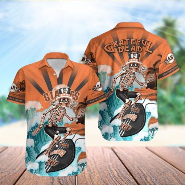 Skeleton Surfer San Francisco Giants Hawaiian Shirt – Beachside Bones Edition