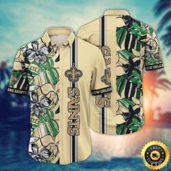 Sleek Botanical Stripe New Orleans Saints Tropical Hawaiian Shirt