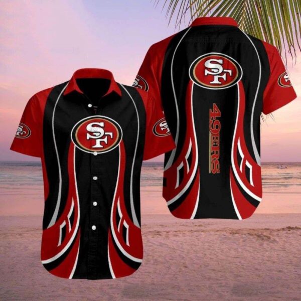 Sleek Swirl 49ers Hawaiian Button-Up Shirt – Team Spirit Edition