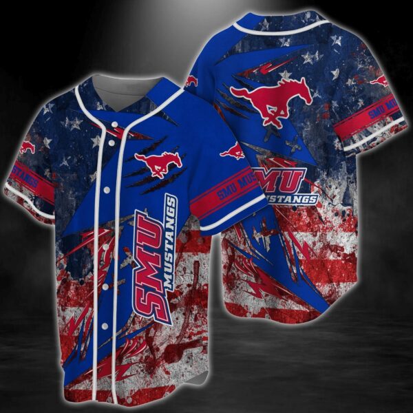 SMU Mustangs NCAA Baseball Jersey Shirt US Flag