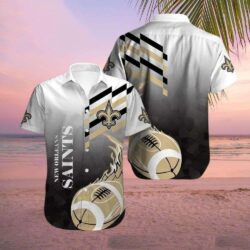 Sporty Saints Hawaiian Shirt With Football And Abstract Geometric Design