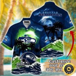 Surfing Helmet Graphic On Seattle Seahawks Tropical Hawaiian Shirt