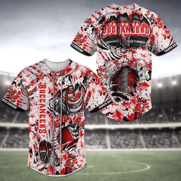 Tampa Bay Buccaneers Flower Skeleton Baseball Jersey Shirt