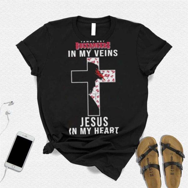 Tampa Bay Buccaneers NFL In My Veins Jesus In My Heart Cross 2024 T Shirt