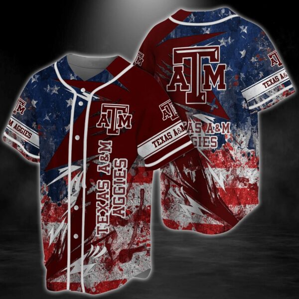 Texas A&M Aggies NCAA Baseball Jersey Shirt US Flag