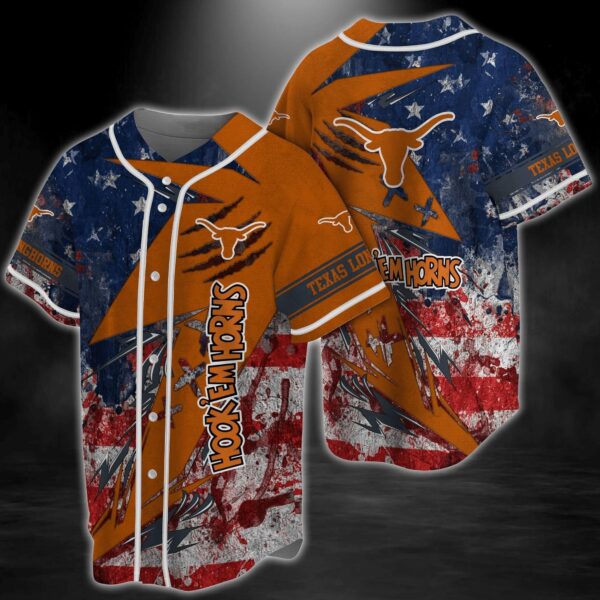 Texas Longhorns NCAA Baseball Jersey Shirt US Flag