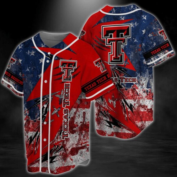 Texas Tech Red Raiders NCAA Baseball Jersey Shirt US Flag