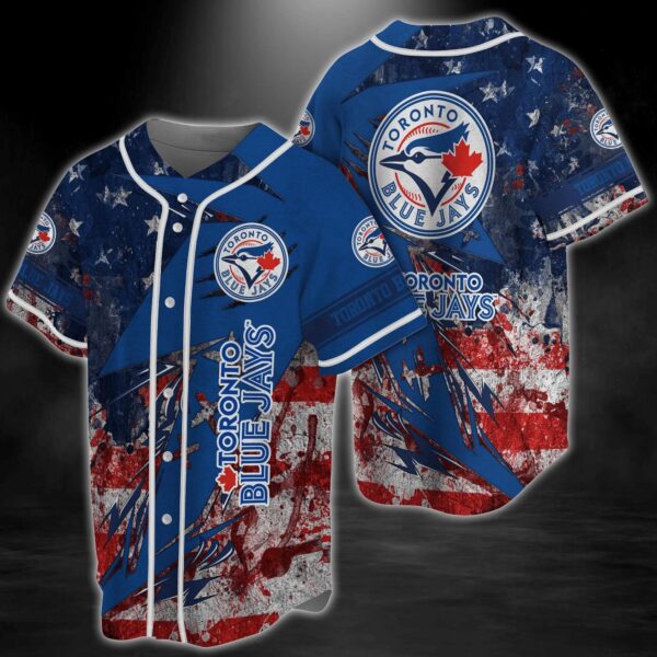 Toronto Blue Jays MLB Baseball Jersey Shirt US Flag