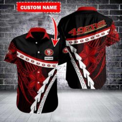 Traditional 49ers Tribal Art And Stripes Personalized Hawaiian Shirt