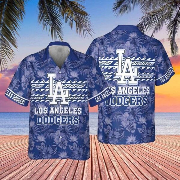 Tropical Hibiscus Flower LA Dodgers Men Aloha Shirt