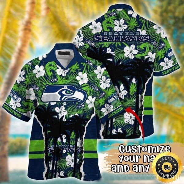 Tropical Night Seattle Seahawks Aloha Shirt – Monochrome Palm Vibe