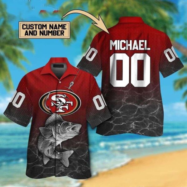 Ultimate Fan San Francisco 49ers Fish And Hook Print Custom Hawaiian Shirt