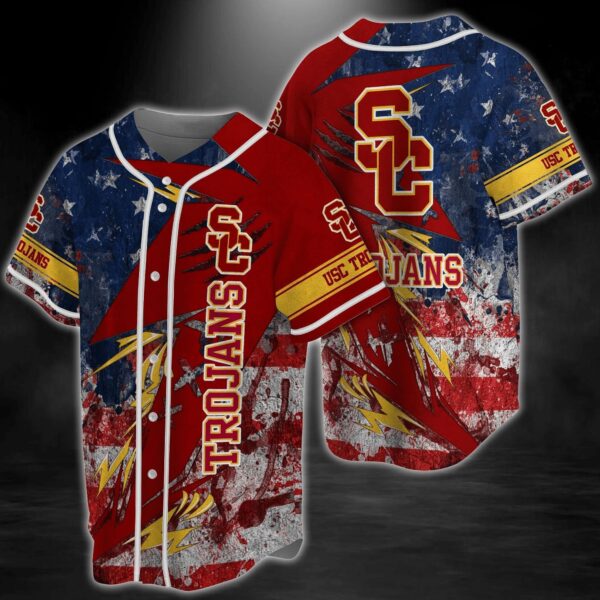 USC Trojans NCAA Baseball Jersey Shirt US Flag