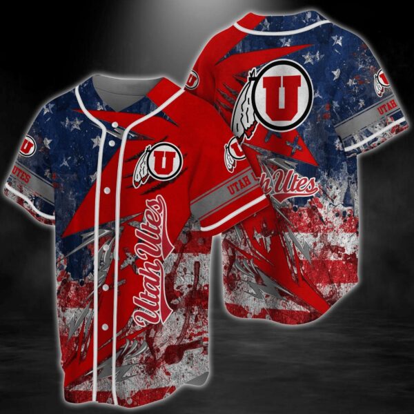 Utah Utes NCAA Baseball Jersey Shirt US Flag