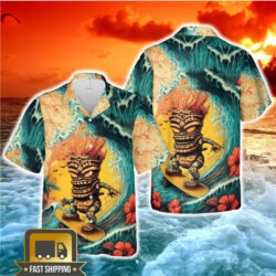 Vintage Surfer Tiki Hibiscus Hawaiian Shirt