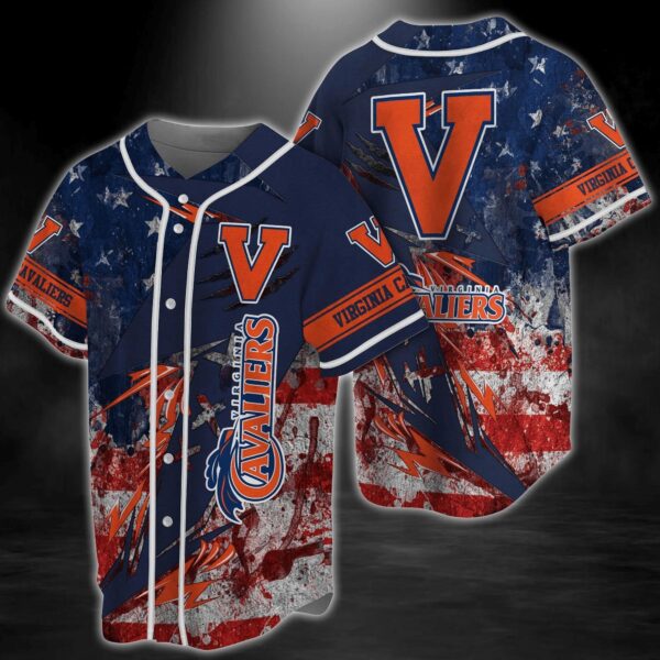 Virginia Cavaliers NCAA Baseball Jersey Shirt US Flag