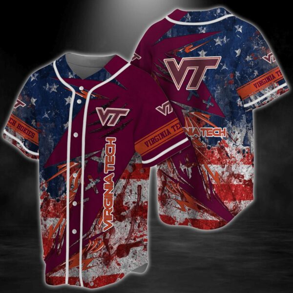 Virginia Tech Hokies NCAA Baseball Jersey Shirt US Flag