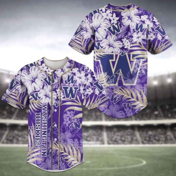 Washington Huskies NCAA Baseball Jersey Shirt Flower