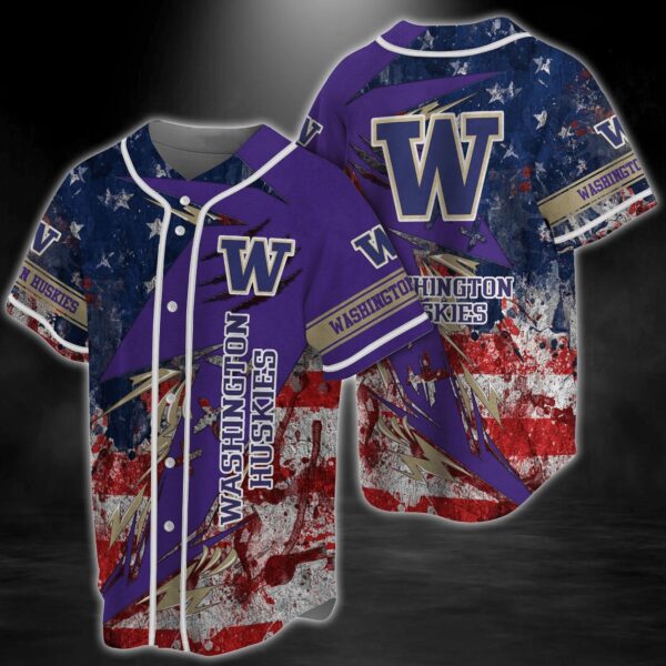 Washington Huskies NCAA Baseball Jersey Shirt US Flag