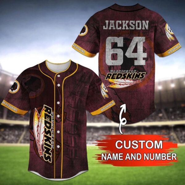 Washington Redskins NFL Custom Name Baseball Jersey Shirt V4