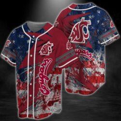 Washington State Cougars NCAA Baseball Jersey Shirt US Flag